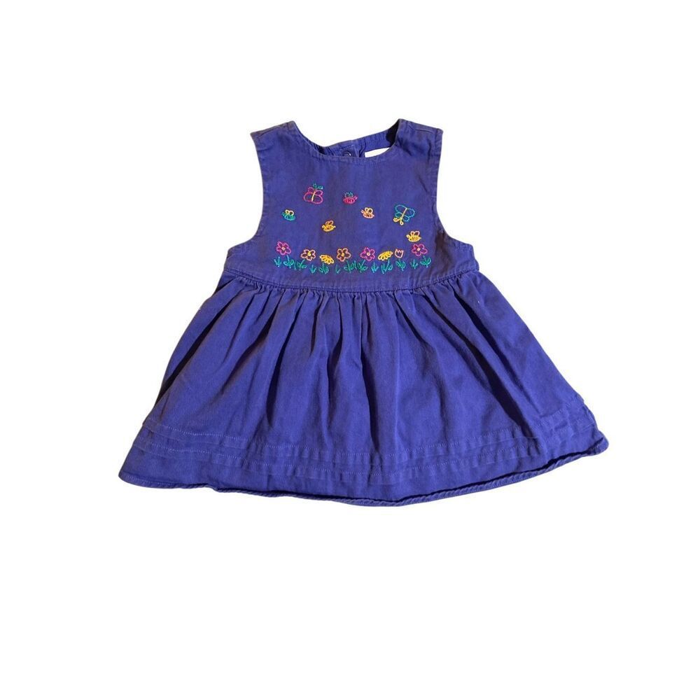 VTG Gymboree rainbow tag purple dress embroidered floral bee 12/18 M